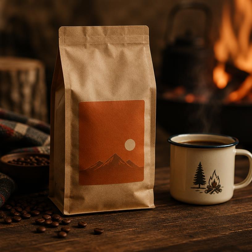 Campfire Blend coffee bag with roasted beans