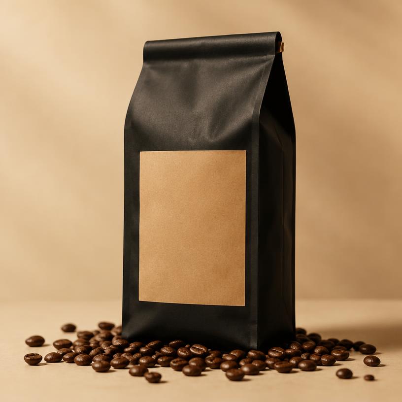 Ember Roast coffee bag with roasted beans